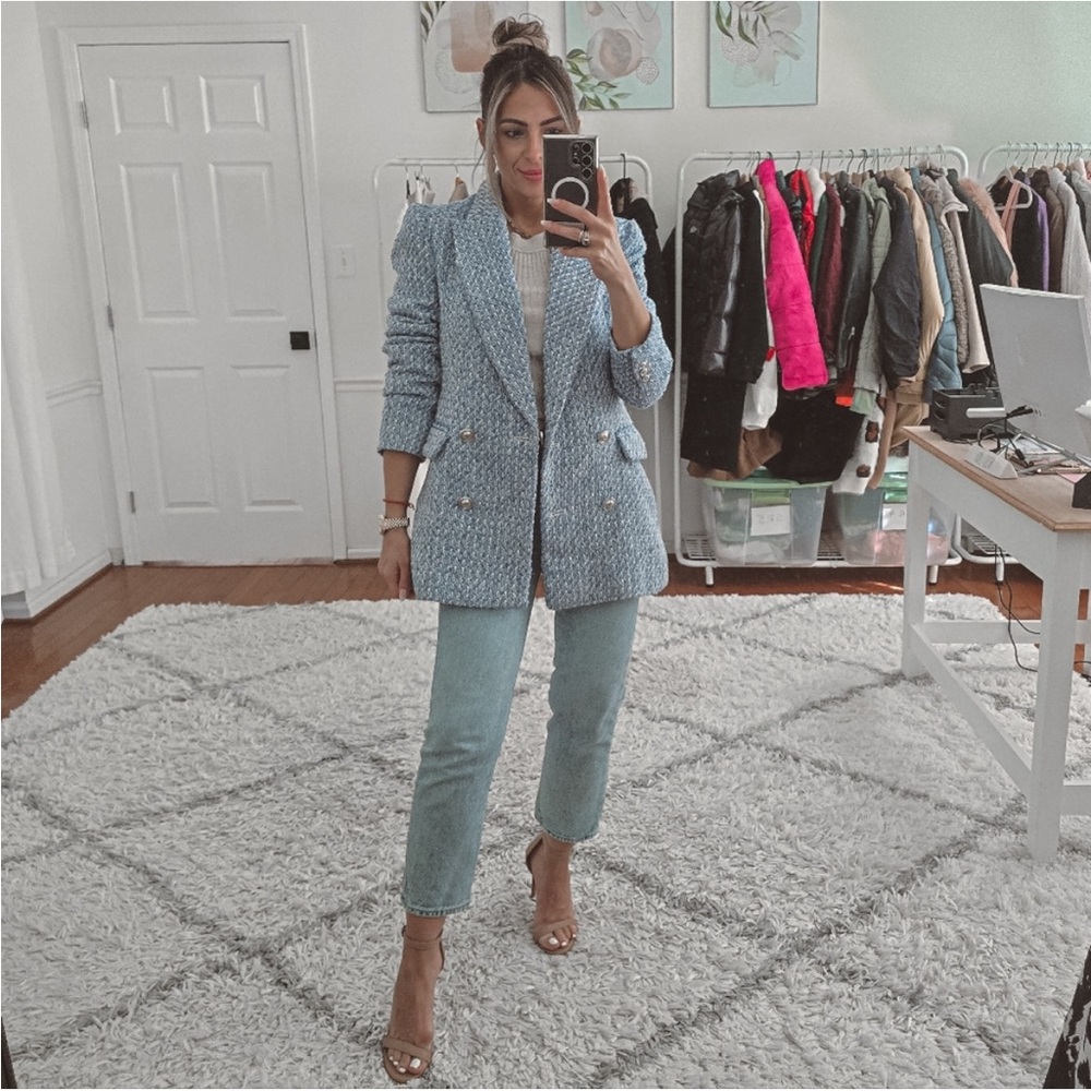 GUC Zara blue tweed double breasted blazer size S